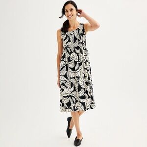 Croft & Barrow Smocked Swing Palm Leaf Print Sleeveless Midi Dress XS